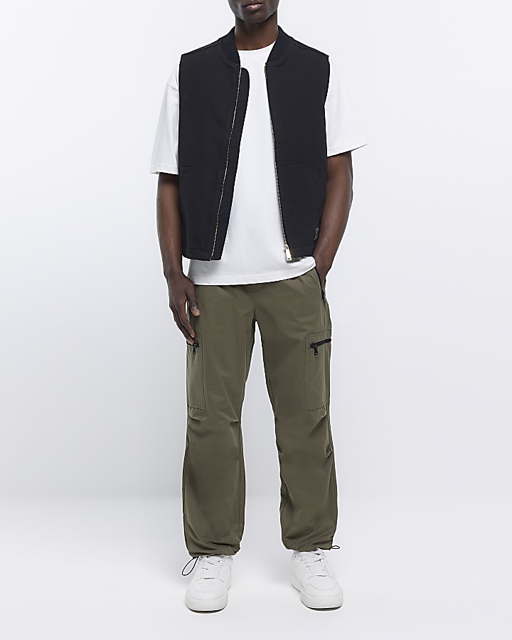 Khaki regular fit zip pocket cargo trousers