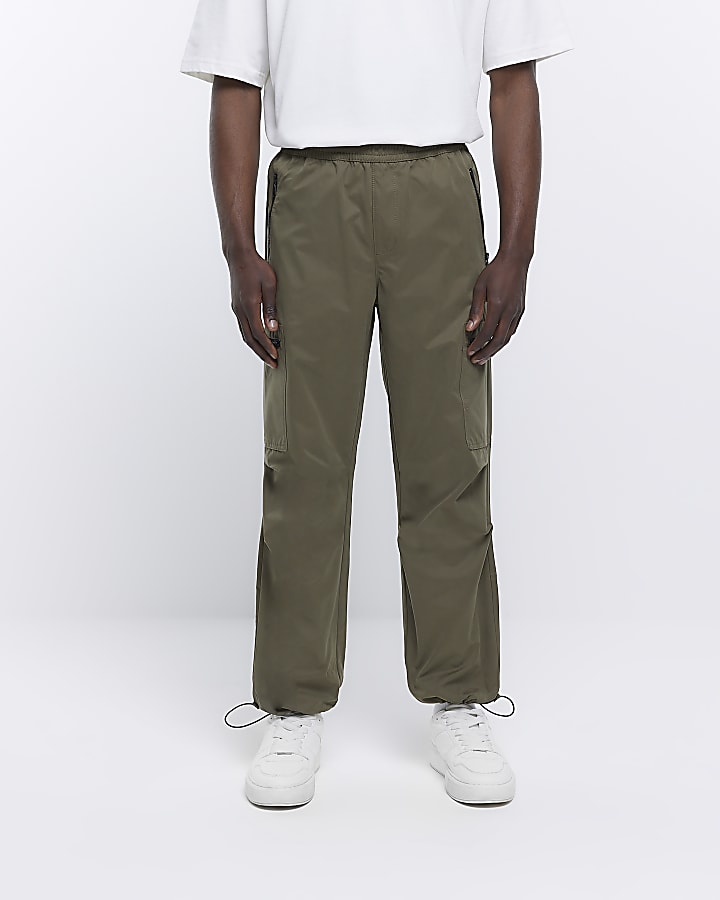 Khaki regular fit zip pocket cargo trousers