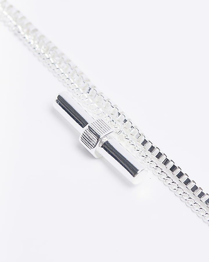 Silver plated bar pendant multirow necklace