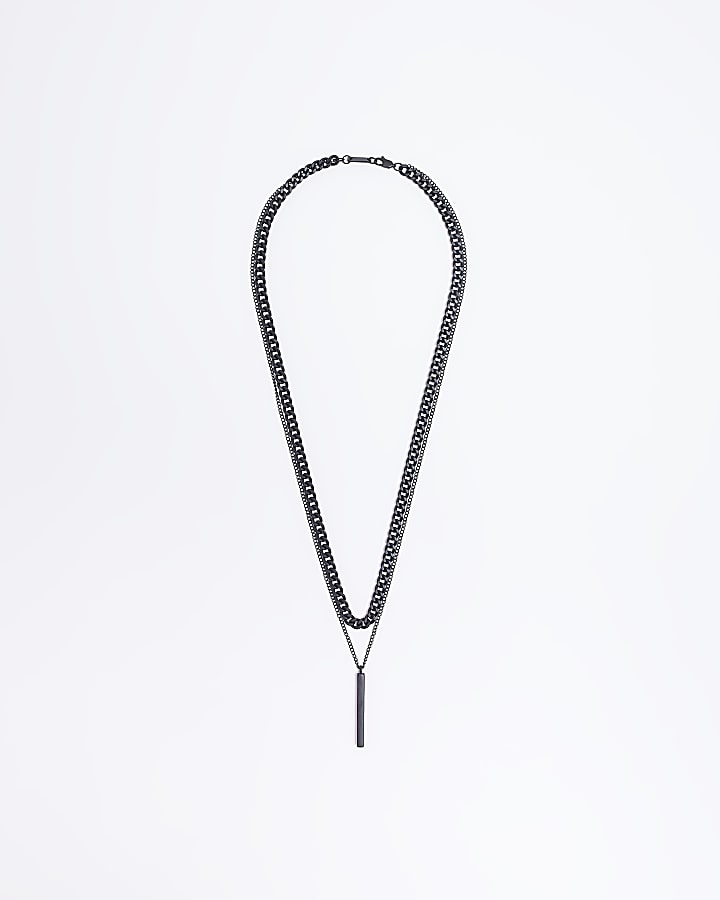 Black bar pendant multirow necklace