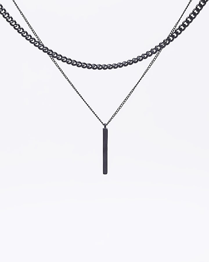 Black bar pendant multirow necklace