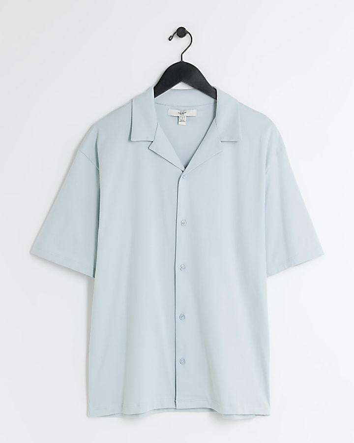 Blue regular fit jersey revere shirt