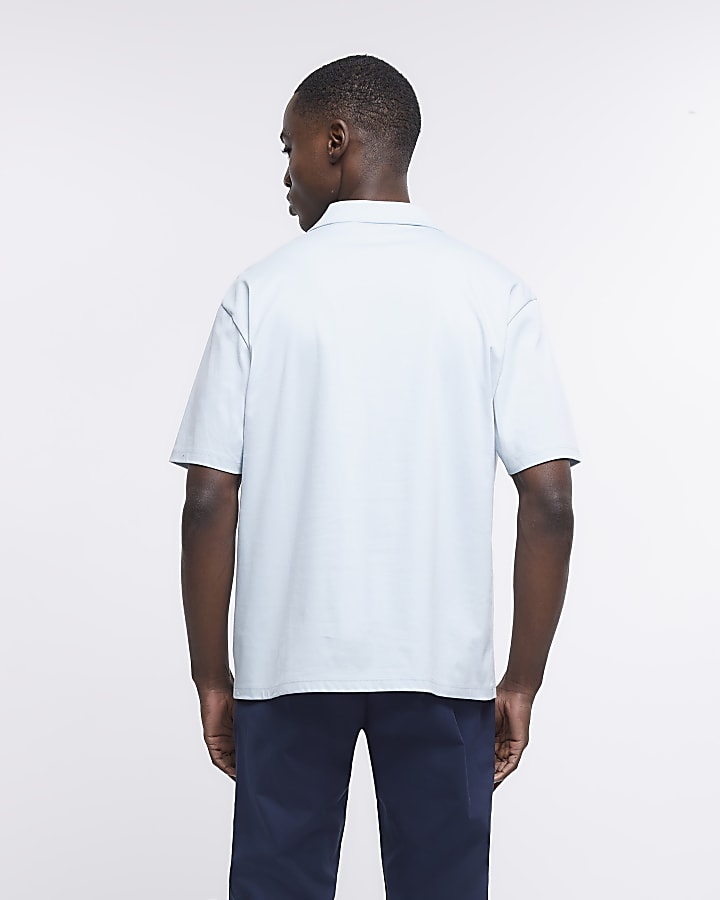 Blue regular fit jersey revere shirt