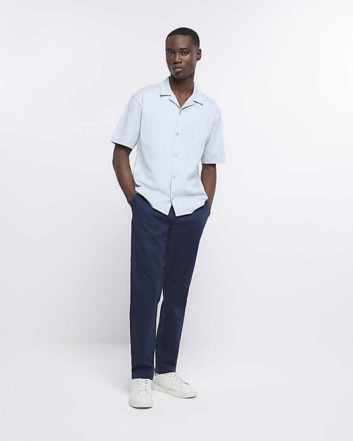 Blue regular fit jersey revere shirt