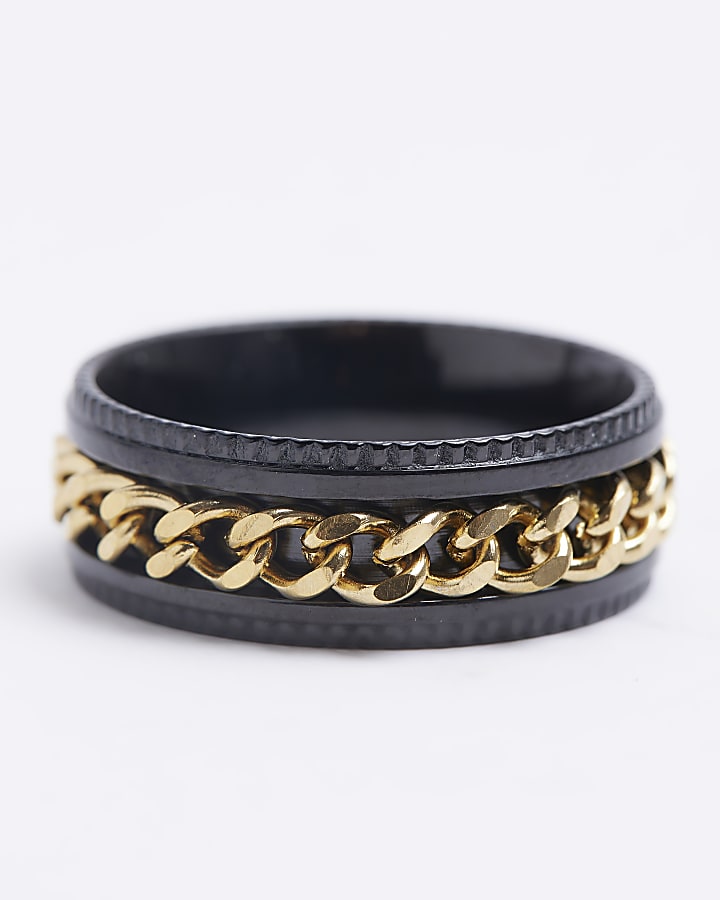 Black stainless steel chain detail ring