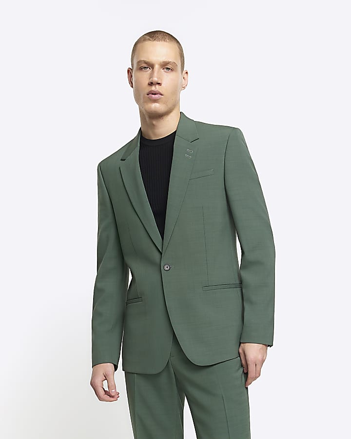 Green slim fit suit jacket