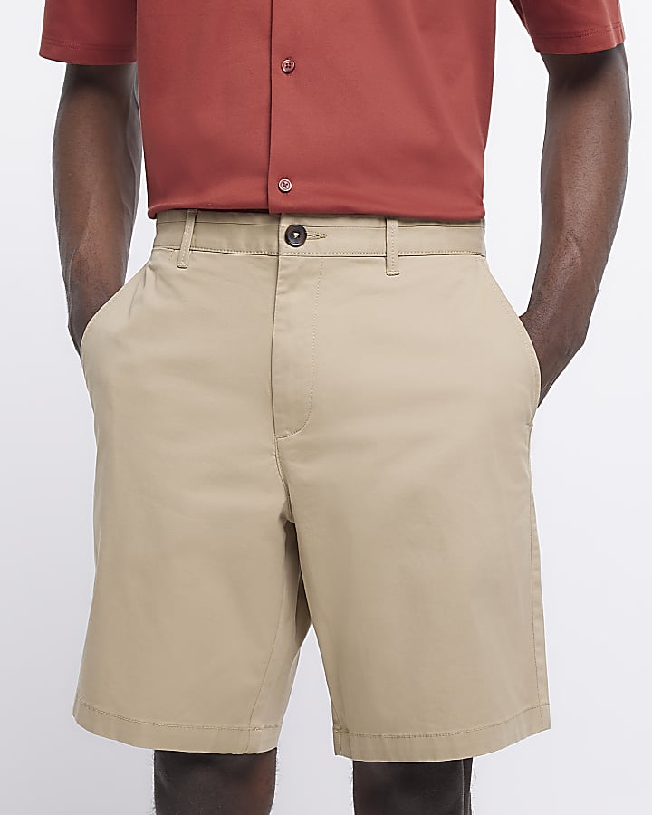 Beige slim fit chino shorts