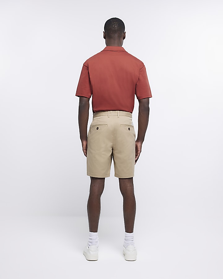 Beige slim fit chino shorts