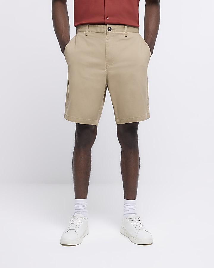 Beige slim fit chino shorts