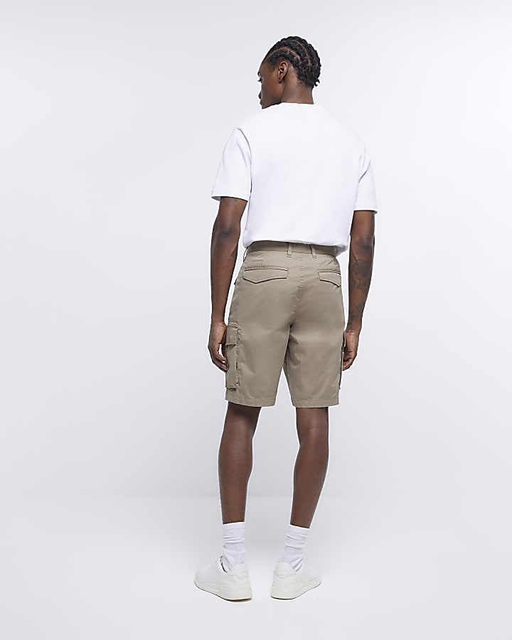 Beige regular fit utility cargo shorts