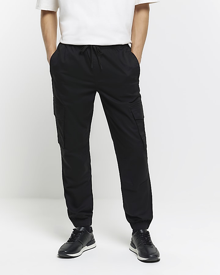 Black regular fit cargo joggers