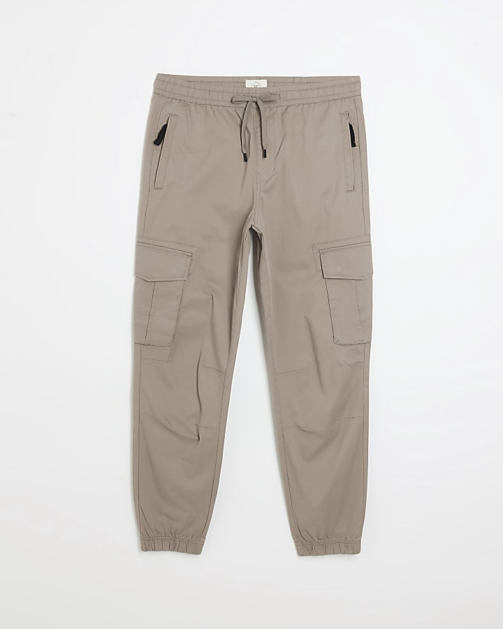 Beige regular fit cargo joggers