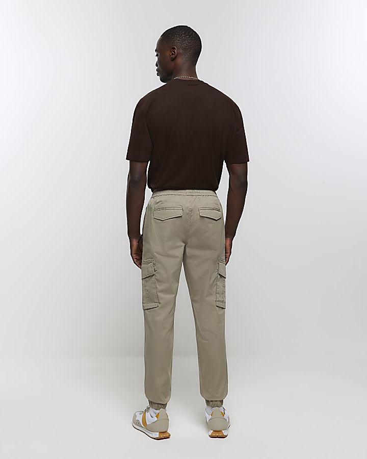 Beige regular fit cargo joggers
