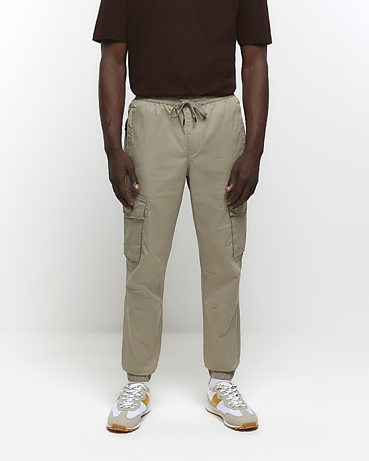 Beige regular fit cargo joggers