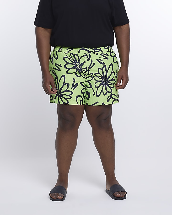 Big & Tall lime floral textured swim shorts