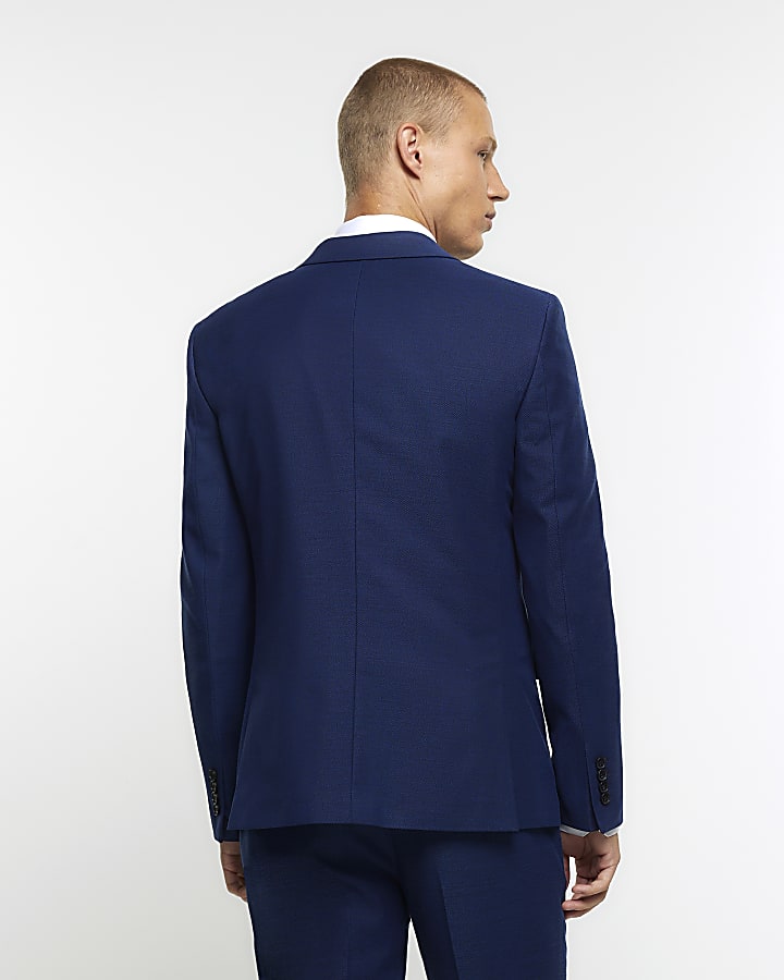 Blue slim fit single breasted suit jacket