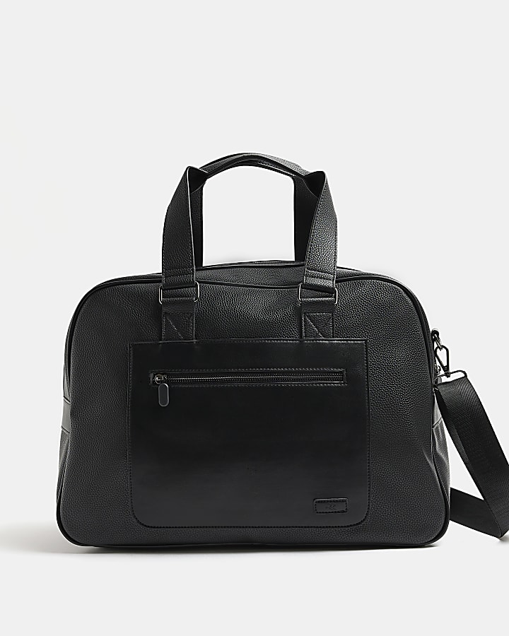 Black faux leather holdall River Island