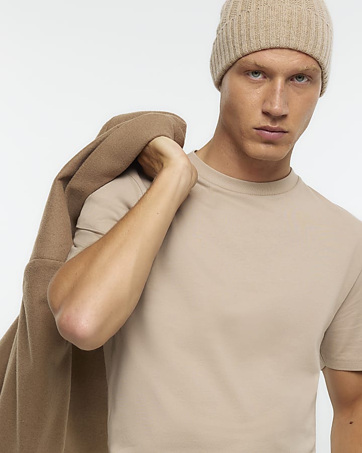 5 Pack beige slim fit t-shirts