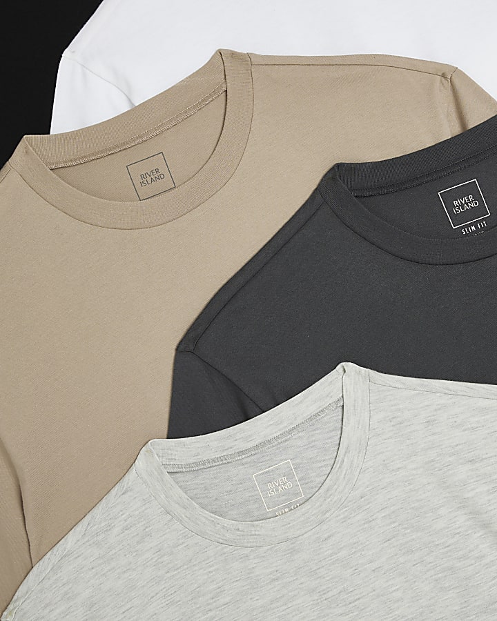 5 Pack beige slim fit t-shirts