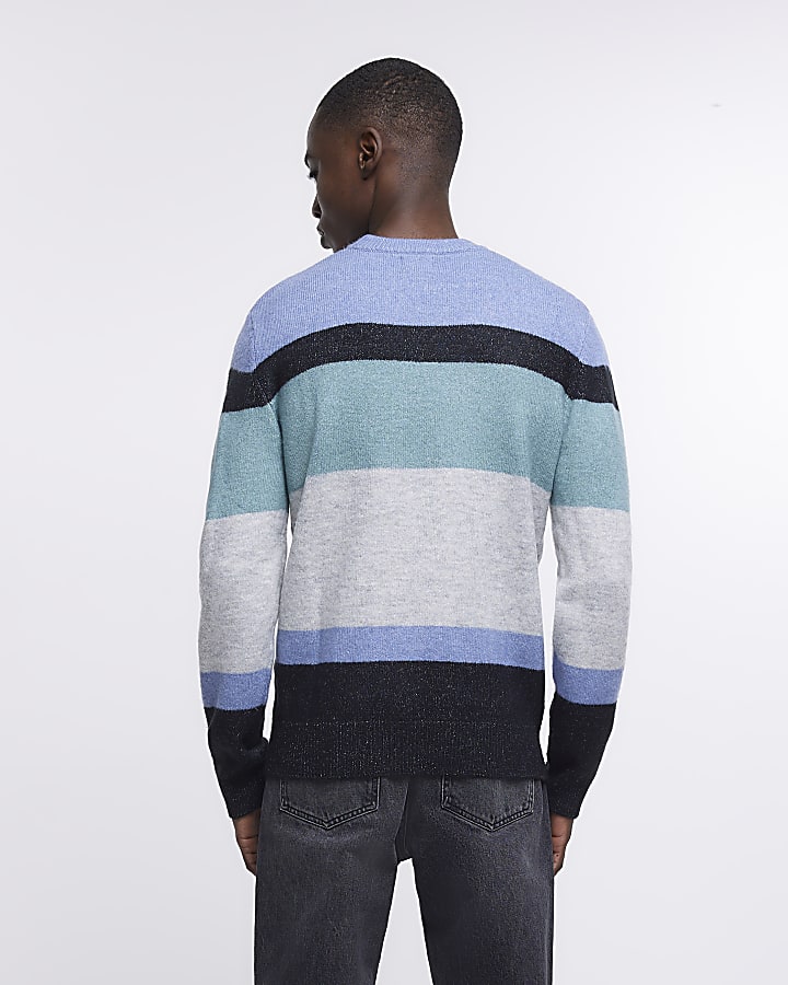 Blue slim fit striped soft touch jumper