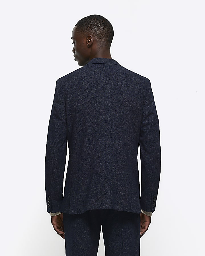 Navy slim fit textured suit jacket