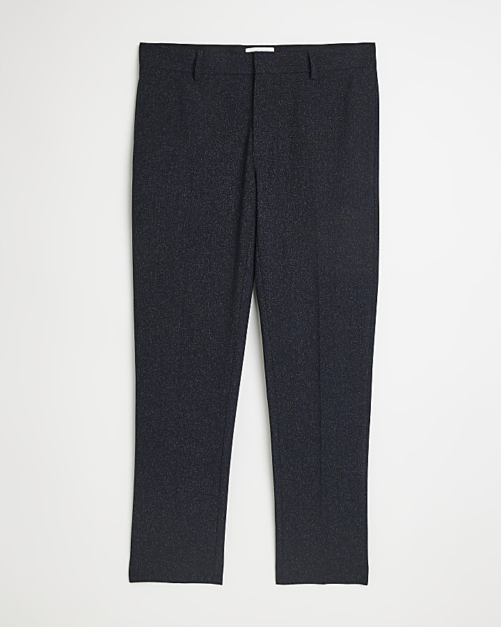 Navy slim fit textured suit trousers