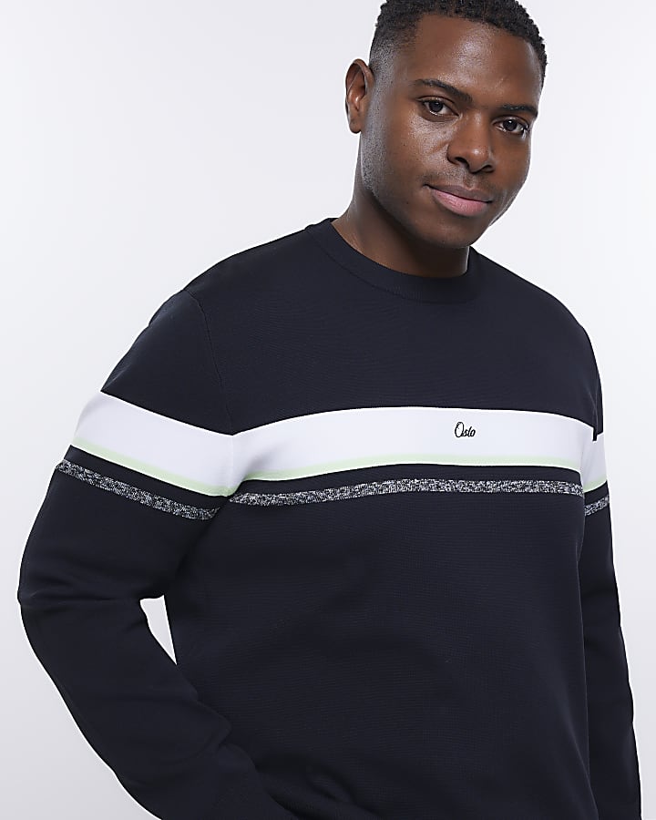 Big & Tall black slim fit striped jumper