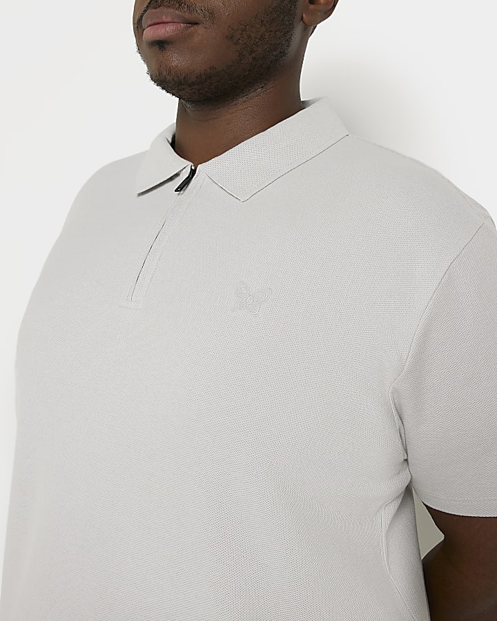 Big & Tall grey short sleeve honeycomb polo