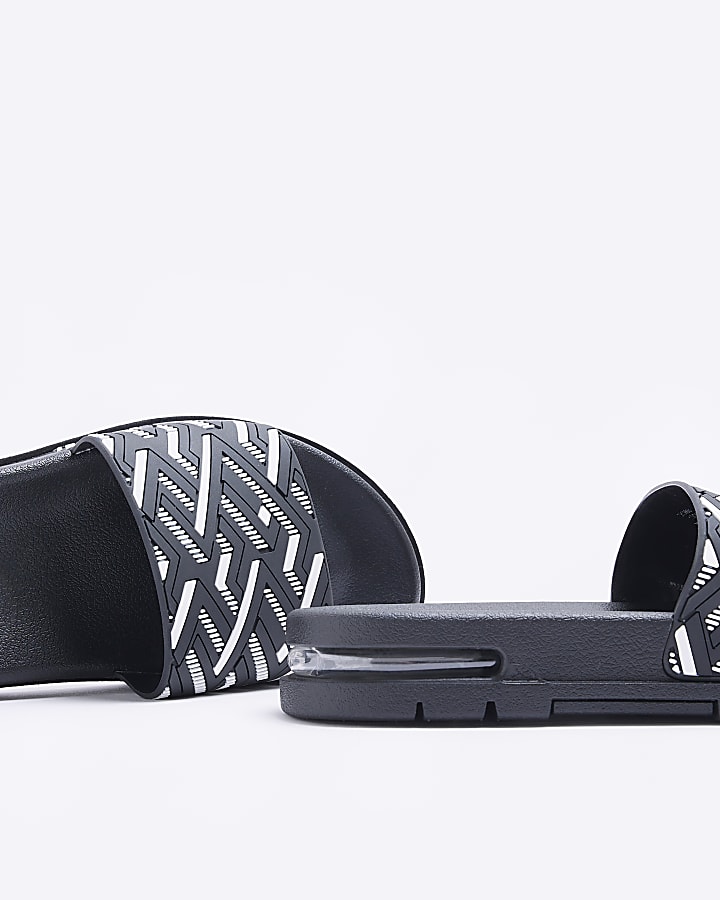 Black geometric print bubble detail sliders