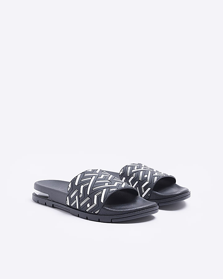Black geometric print bubble detail sliders