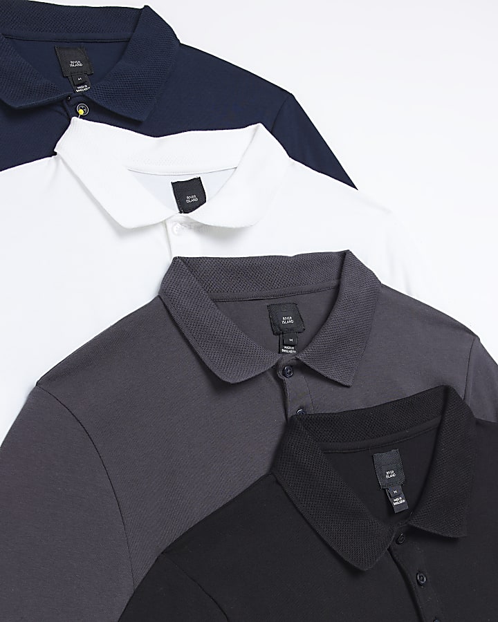 Black Multipack of 4 Slim fit polo shirts