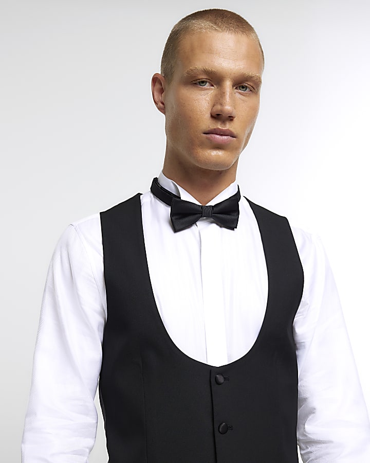 Black slim fit tuxedo waistcoat