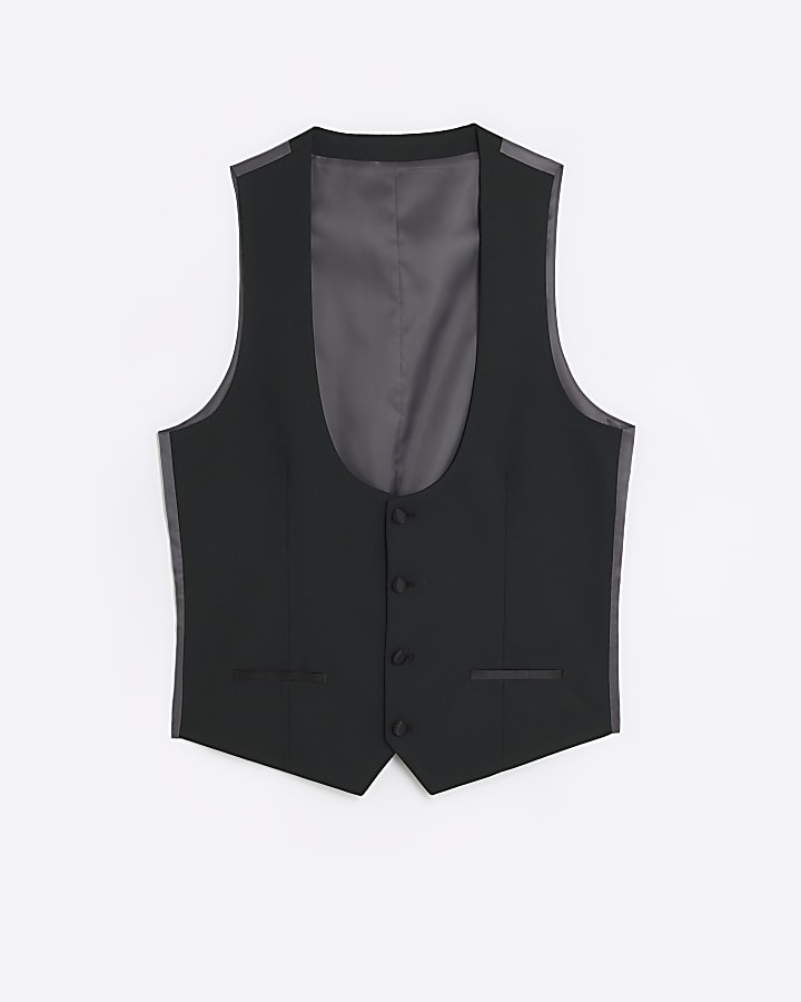 Black slim fit tuxedo waistcoat