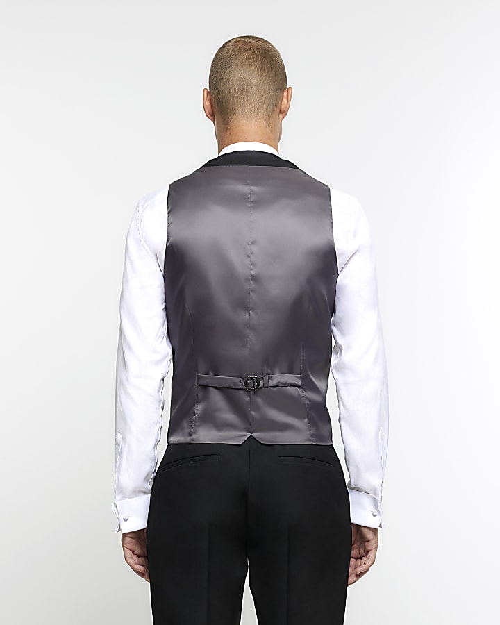 Black slim fit tuxedo waistcoat