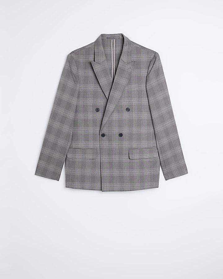 Grey slim fit check suit jacket