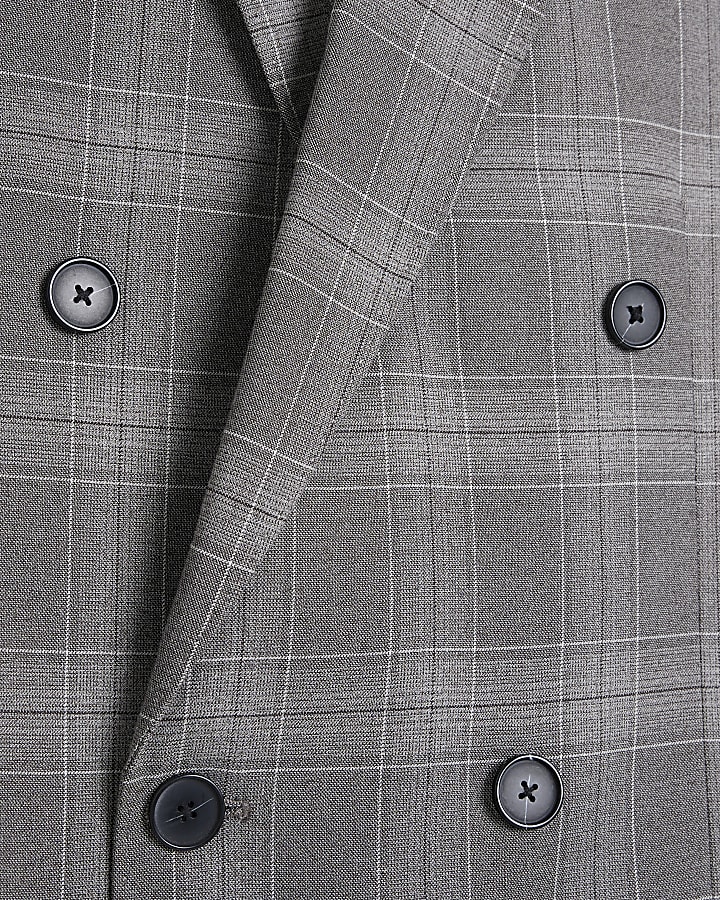 Grey slim fit check suit jacket