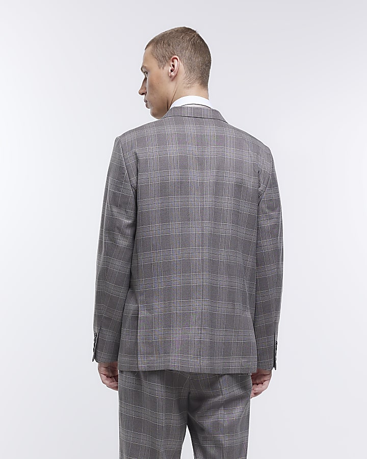 Grey slim fit check suit jacket