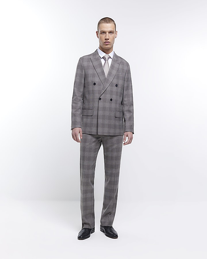 Grey slim fit check suit jacket