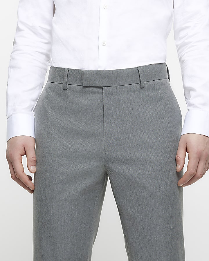 Grey Slim Fit Twill Suit Trousers
