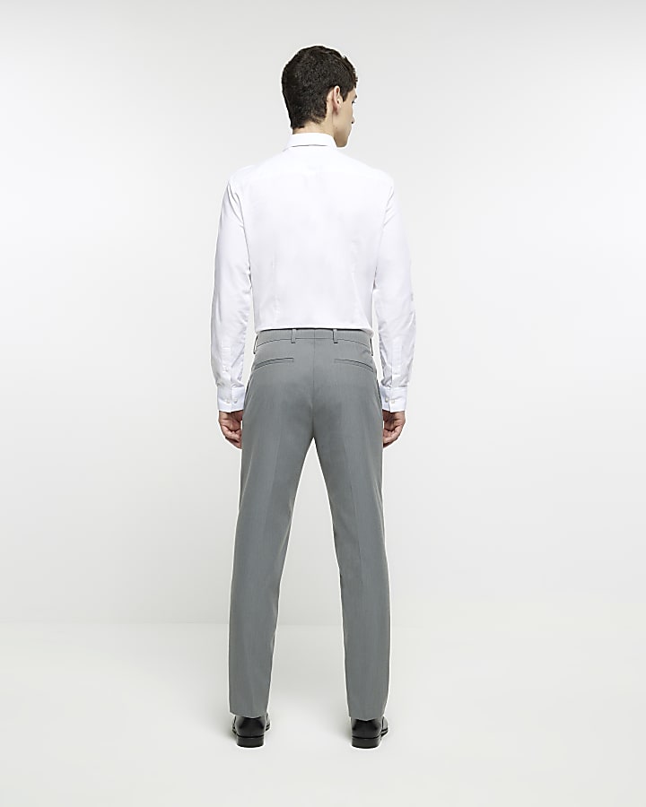 Grey Slim Fit Twill Suit Trousers