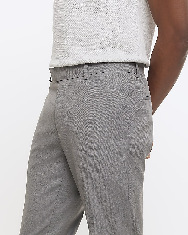 Grey skinny fit twill suit trousers