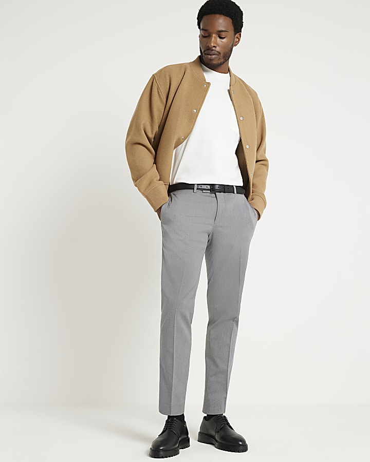 Grey skinny fit twill suit jacket