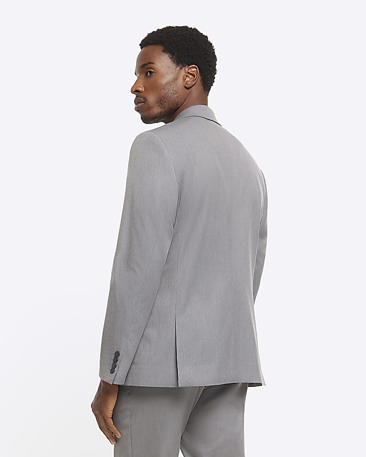 Grey skinny fit twill suit jacket