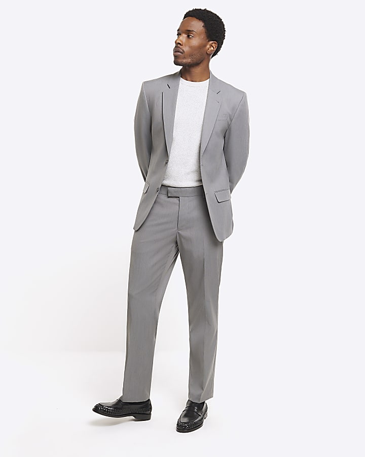 Grey skinny fit twill suit jacket