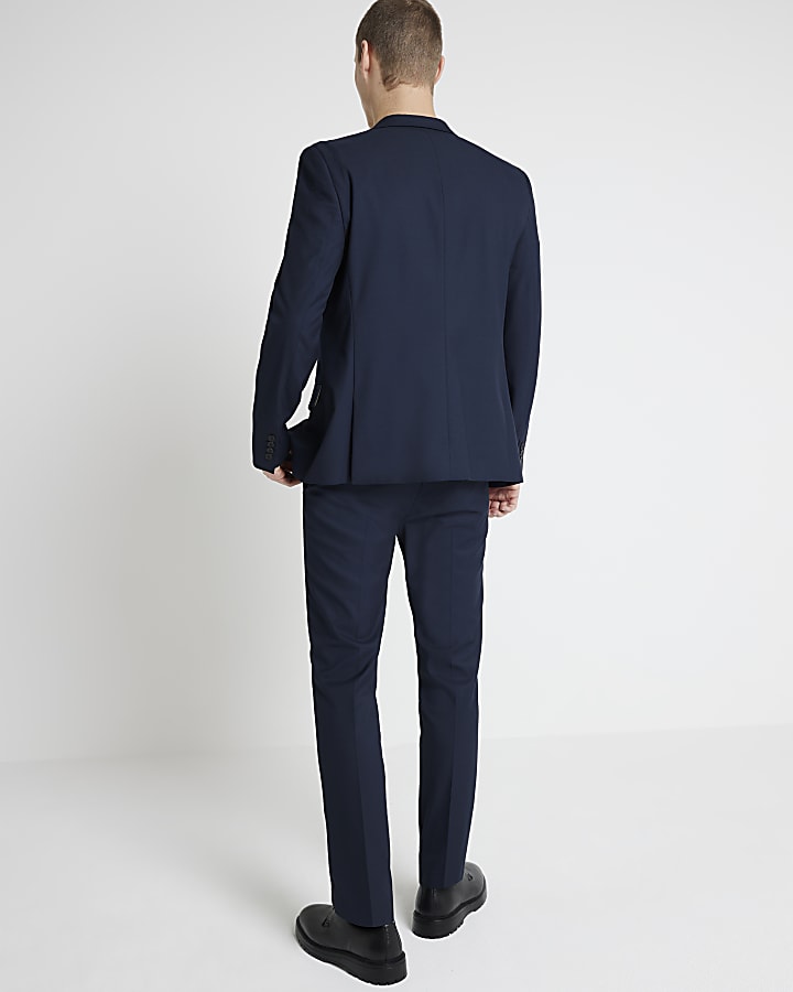 Navy skinny fit twill suit trousers