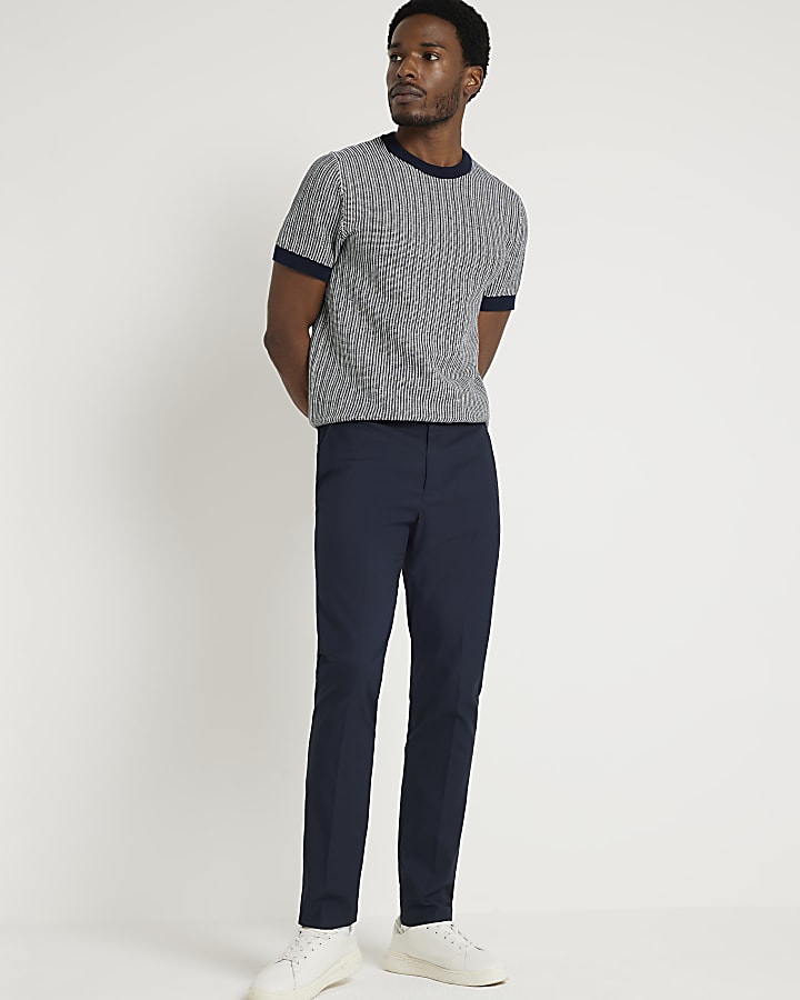 Navy skinny fit twill suit trousers