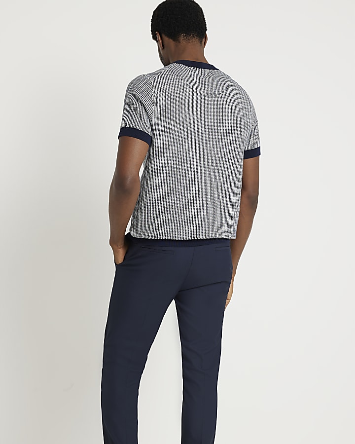 Navy skinny fit twill suit trousers