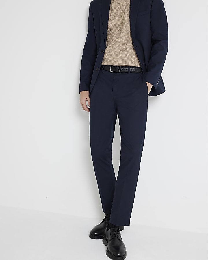 Navy skinny fit twill suit trousers