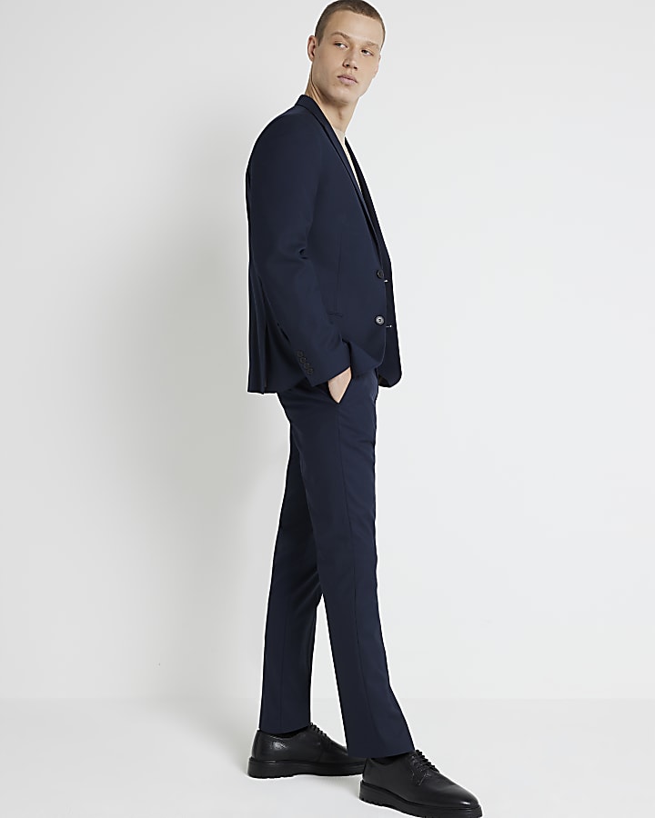 Navy skinny fit twill suit trousers