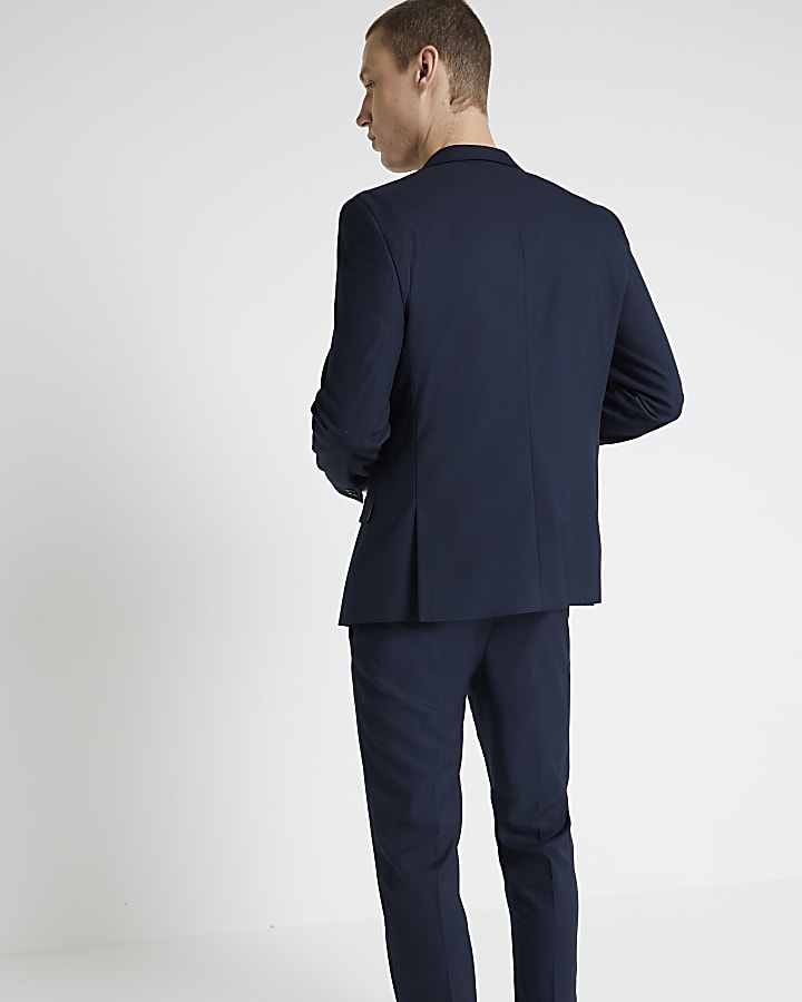 Navy skinny fit twill suit jacket